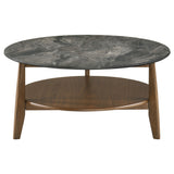 Bradley Round SmartTop Coffee Table & End Table Sets - Mid-Century Smokey Grey with Dark Brown Base – view 6