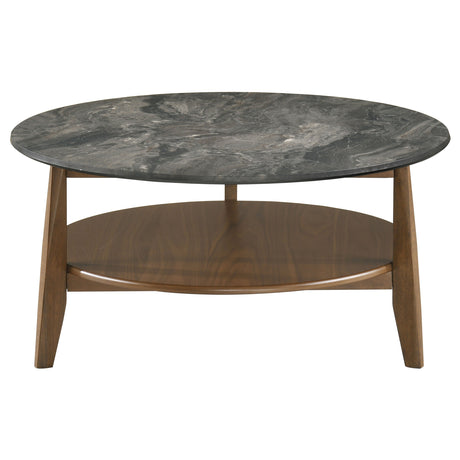 Bradley Round SmartTop Coffee Table & End Table Sets - Mid-Century Smokey Grey with Dark Brown Base – view 6