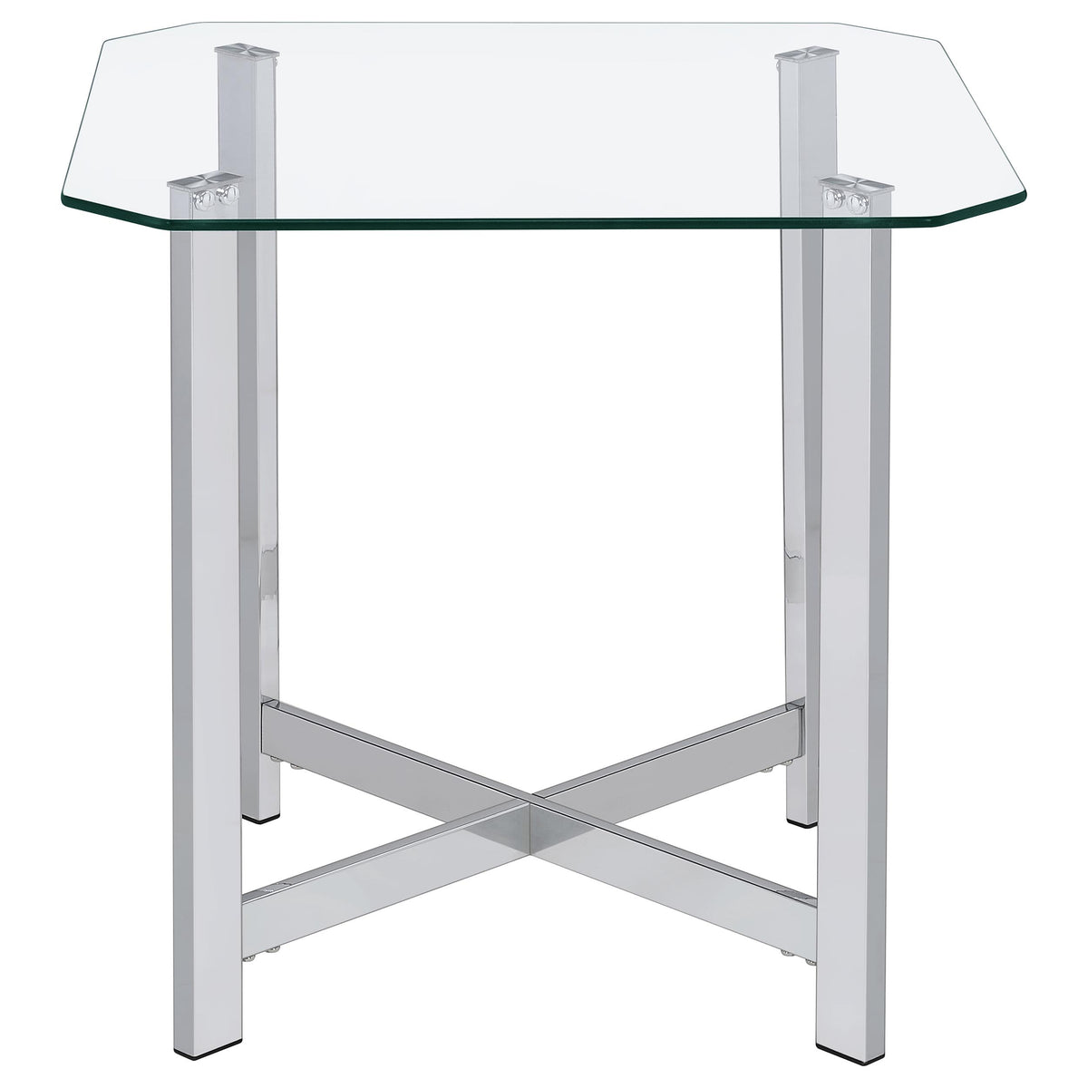 Cronin Glass Top Coffee & End Tables - Contemporary Chrome Frame with Cross Bracing – view 13