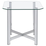 Cronin Glass Top Coffee & End Tables - Contemporary Chrome Frame with Cross Bracing – view 13