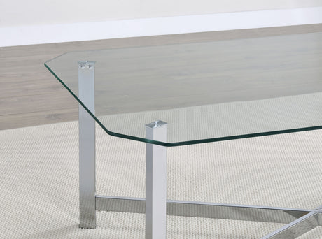 Cronin Glass Top Coffee & End Tables - Contemporary Chrome Frame with Cross Bracing – view 14