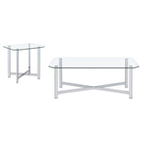 Cronin Glass Top Coffee & End Tables - Contemporary Chrome Frame with Cross Bracing – view 17