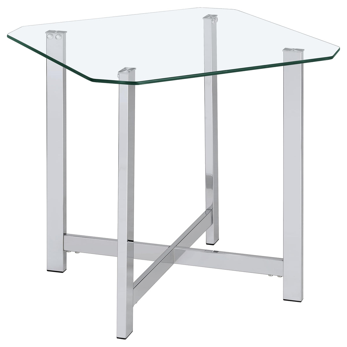 Cronin Glass Top Coffee & End Tables - Contemporary Chrome Frame with Cross Bracing – view 18