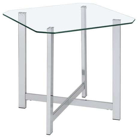 Cronin Glass Top Coffee & End Tables - Contemporary Chrome Frame with Cross Bracing – view 18