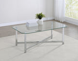 Cronin Glass Top Coffee & End Tables - Contemporary Chrome Frame with Cross Bracing – view 1