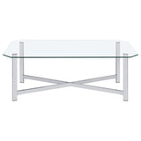 Cronin Glass Top Coffee & End Tables - Contemporary Chrome Frame with Cross Bracing – view 6