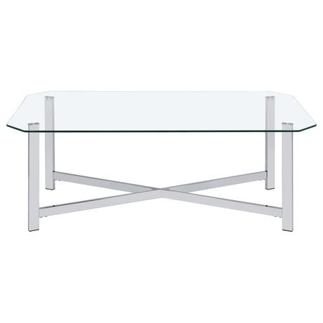 Cronin Glass Top Coffee & End Tables - Contemporary Chrome Frame with Cross Bracing – view 6