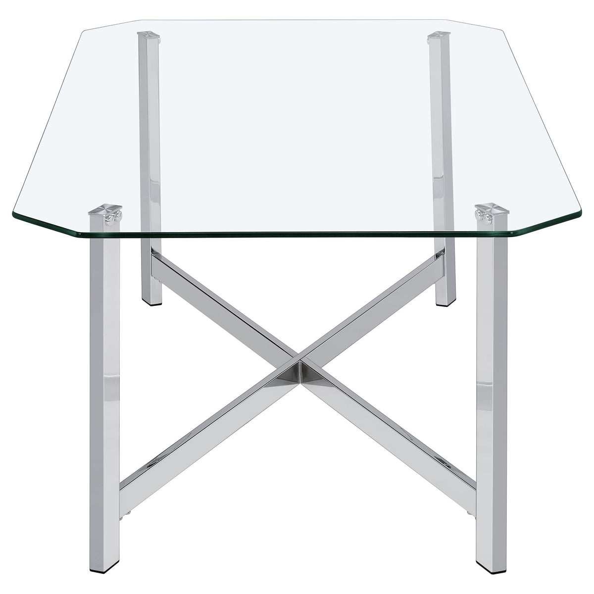 Cronin Glass Top Coffee & End Tables - Contemporary Chrome Frame with Cross Bracing – view 7