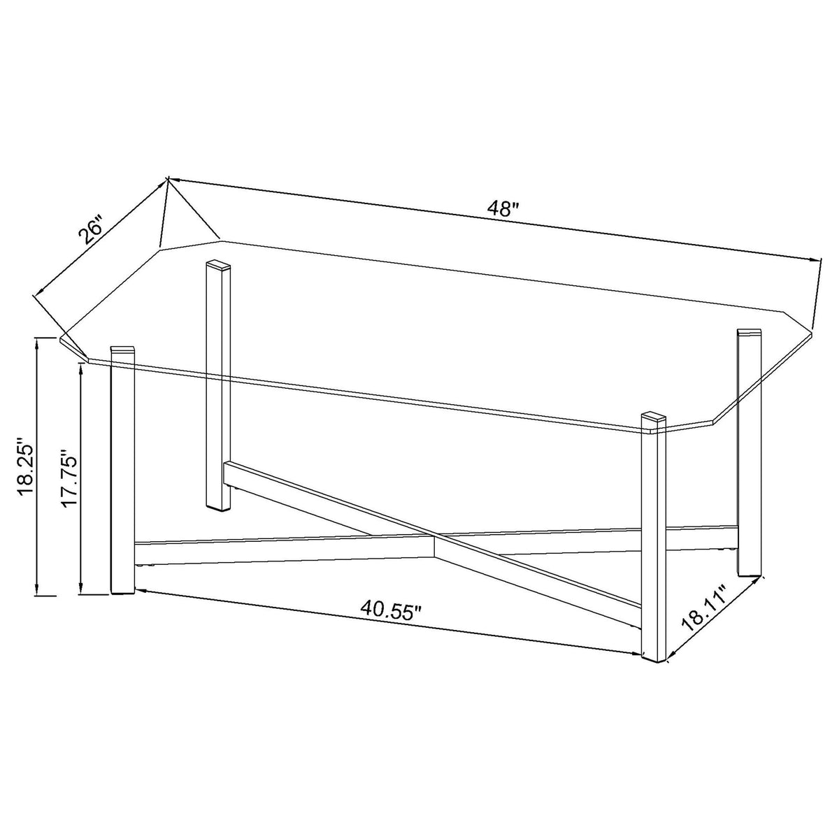 Cronin Glass Top Coffee & End Tables - Contemporary Chrome Frame with Cross Bracing – view 9