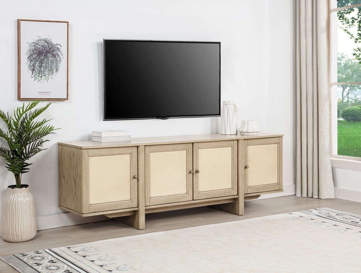 Kailani Coastal Coffee Table, End Table, Sofa Table & 79" Cane TV Stand - Beige Oak - lifestyle