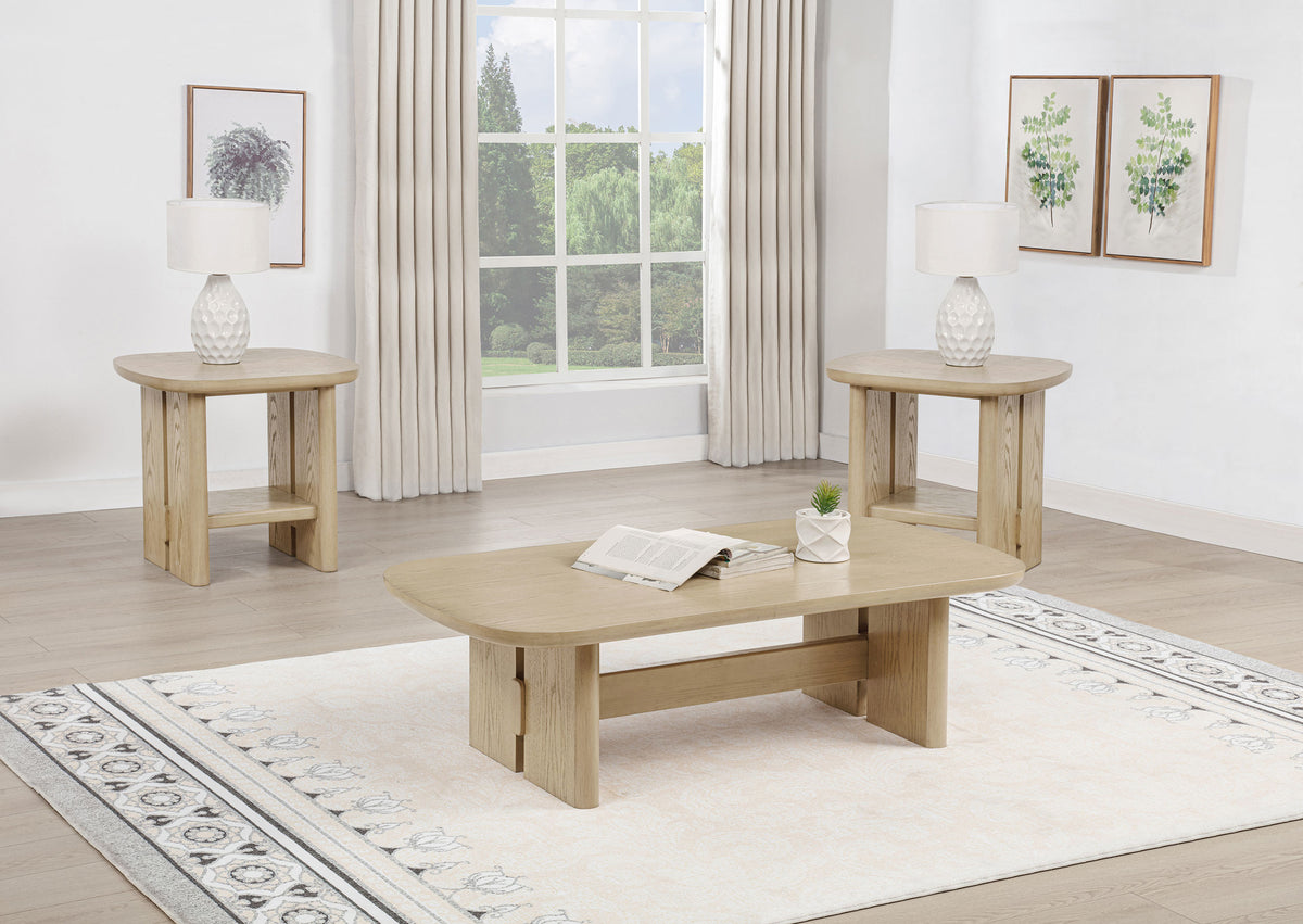 Kailani Coastal Coffee Table, End Table, Sofa Table & 79" Cane TV Stand - 3pcs- Coffee Table + 2 End Tables