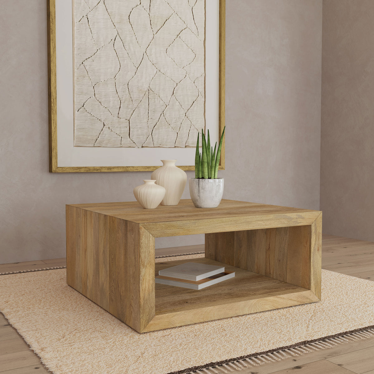 Benton Solid Mango Wood Coffee, End & Console Tables - Rustic Open-Shelf Design in Natural – view 2