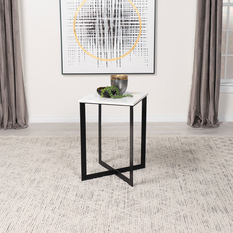 Tobin Square Marble Top Coffee Table & End Table Sets - White Marble on Black Crisscross Metal Base – view 12