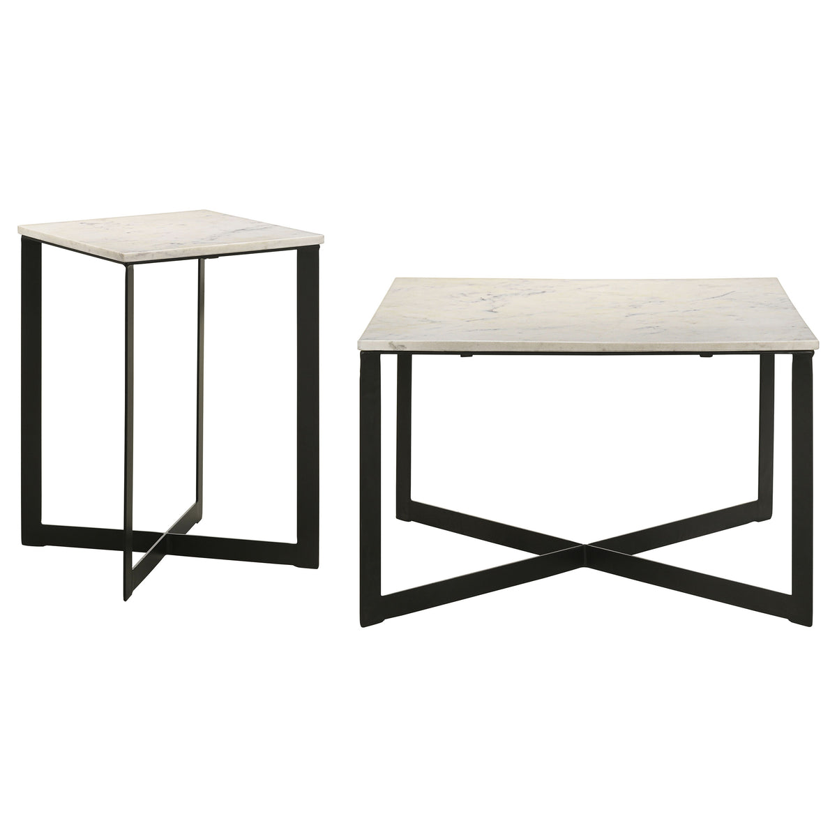 Tobin Square Marble Top Coffee Table & End Table Sets - White Marble on Black Crisscross Metal Base – view 19