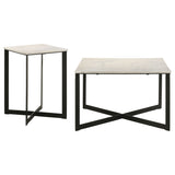 Tobin Square Marble Top Coffee Table & End Table Sets - White Marble on Black Crisscross Metal Base – view 19