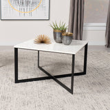 Tobin Square Marble Top Coffee Table & End Table Sets - White Marble on Black Crisscross Metal Base – view 1