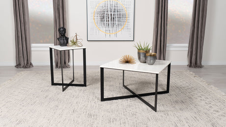 Tobin Square Marble Top Coffee Table & End Table Sets - White Marble on Black Crisscross Metal Base – view 11