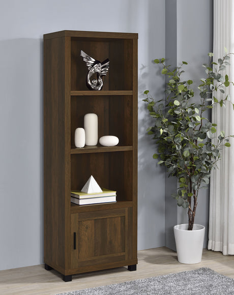 Sachin 79" TV Stand & Entertainment Center with Media Towers - Rustic Pine with Glass Doors & Black Metal Legs - lifestyle