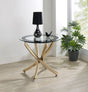 Brooke Round Glass Top Coffee & End Table Sets - Curved Rose Brass Metal Base with Black Frame – view 10