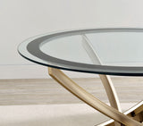 Brooke Round Glass Top Coffee & End Table Sets - Curved Rose Brass Metal Base with Black Frame – view 12