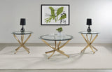 Brooke Round Glass Top Coffee & End Table Sets - Curved Rose Brass Metal Base with Black Frame – view 14