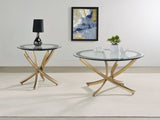 Brooke Round Glass Top Coffee & End Table Sets - 2pcs- Coffee Table + End Table
