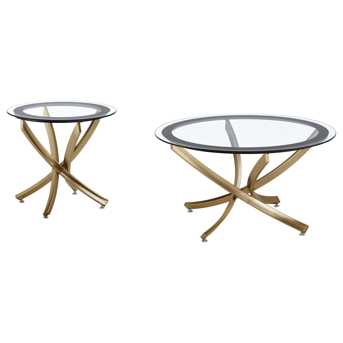 Brooke Round Glass Top Coffee & End Table Sets - Curved Rose Brass Metal Base with Black Frame – view 15