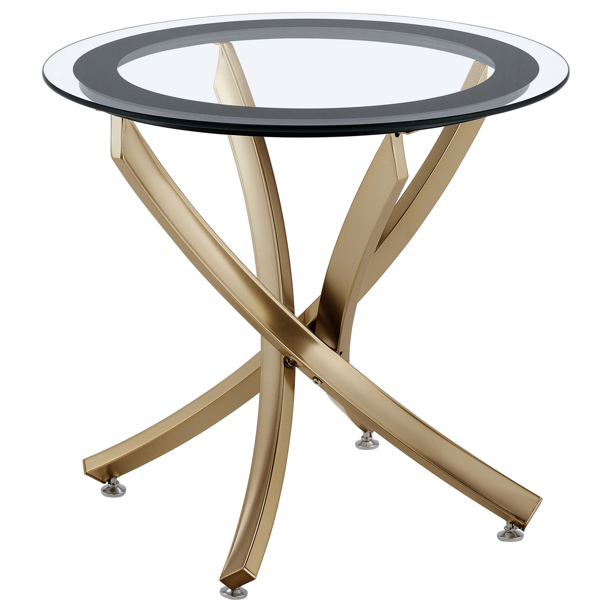Brooke Round Glass Top Coffee & End Table Sets - Curved Rose Brass Metal Base with Black Frame – view 16