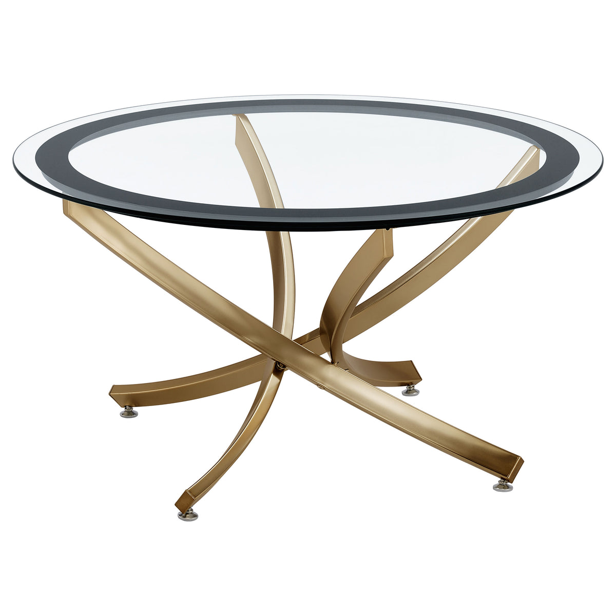 Brooke Round Glass Top Coffee & End Table Sets - Curved Rose Brass Metal Base with Black Frame – view 17