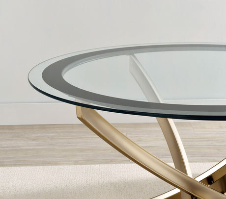 Brooke Round Glass Top Coffee & End Table Sets - Curved Rose Brass Metal Base with Black Frame – view 18