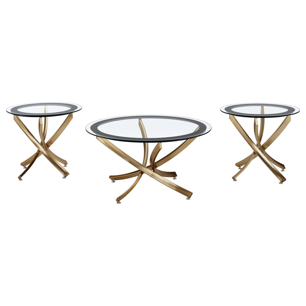 Brooke Round Glass Top Coffee & End Table Sets - 3pcs- Coffee Table + 2 End Tables
