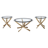 Brooke Round Glass Top Coffee & End Table Sets - 3pcs- Coffee Table + 2 End Tables
