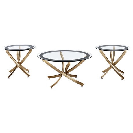 Brooke Round Glass Top Coffee & End Table Sets - 3pcs- Coffee Table + 2 End Tables
