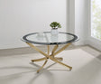 Brooke Round Glass Top Coffee & End Table Sets - Curved Rose Brass Metal Base with Black Frame – view 1