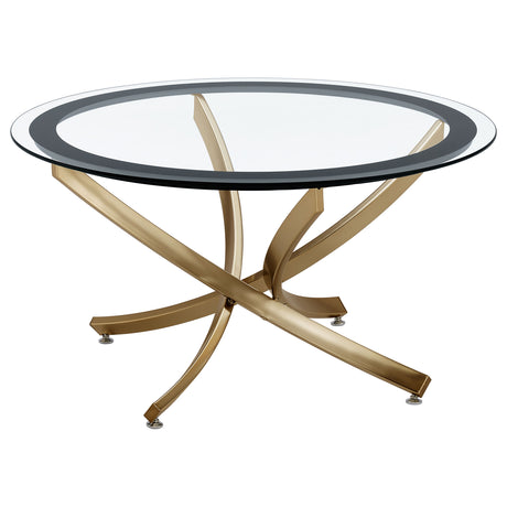 Brooke Round Glass Top Coffee & End Table Sets - Curved Rose Brass Metal Base with Black Frame – view 6