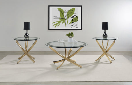 Brooke Round Glass Top Coffee & End Table Sets - Curved Rose Brass Metal Base with Black Frame – view 9