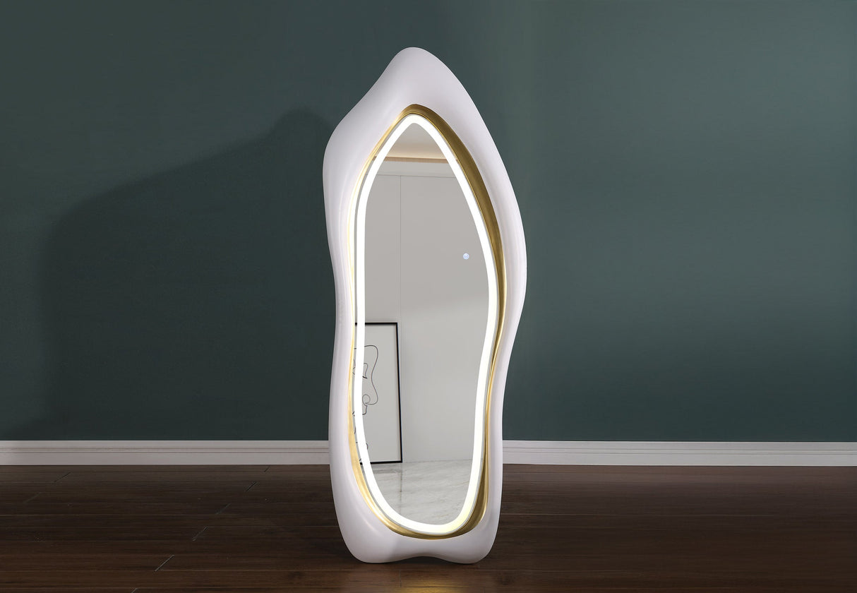 Modern Raven wall mirror set with flowing sculptural frame and integrated LED lighting
