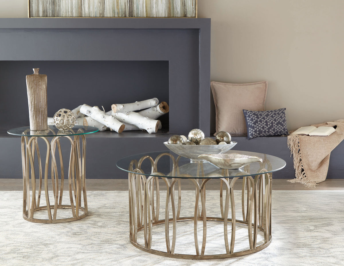 Monett Round Glass Top Coffee Table & End Table Sets - 2pcs- Coffee Table + End Table