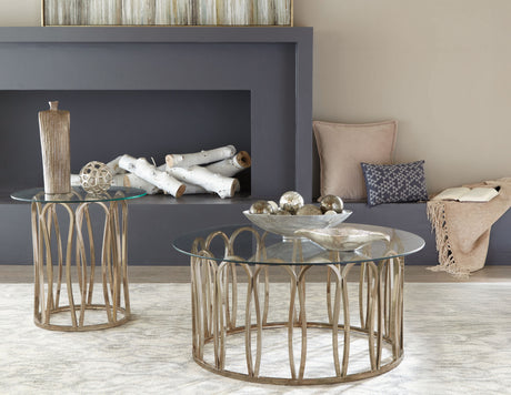 Monett Round Glass Top Coffee Table & End Table Sets - 2pcs- Coffee Table + End Table