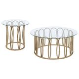 Monett Round Glass Top Coffee Table & End Table Sets - Geometric Chocolate Chrome Metal Base – view 11