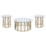Monett Round Glass Top Coffee Table & End Table Sets - Geometric Chocolate Chrome Metal Base – view 16