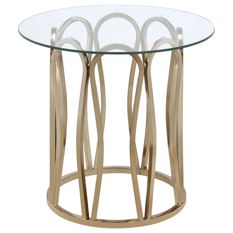 Monett Round Glass Top Coffee Table & End Table Sets - Geometric Chocolate Chrome Metal Base – view 17