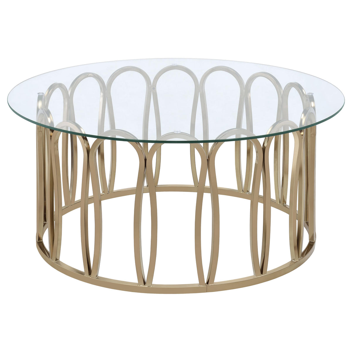 Monett Round Glass Top Coffee Table & End Table Sets - Geometric Chocolate Chrome Metal Base – view 18