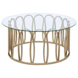 Monett Round Glass Top Coffee Table & End Table Sets - Geometric Chocolate Chrome Metal Base – view 18