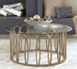 Monett Round Glass Top Coffee Table & End Table Sets - Geometric Chocolate Chrome Metal Base – view 1