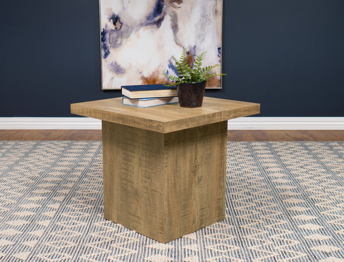 Devar Square Block-Base Coffee Table & End Table Sets - Rustic Natural Mango Wood Grain – view 11