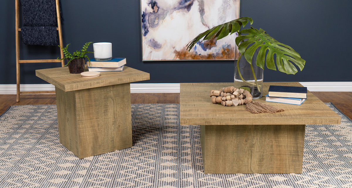 Devar Square Block-Base Coffee Table & End Table Sets - Rustic Natural Mango Wood Grain – view 16