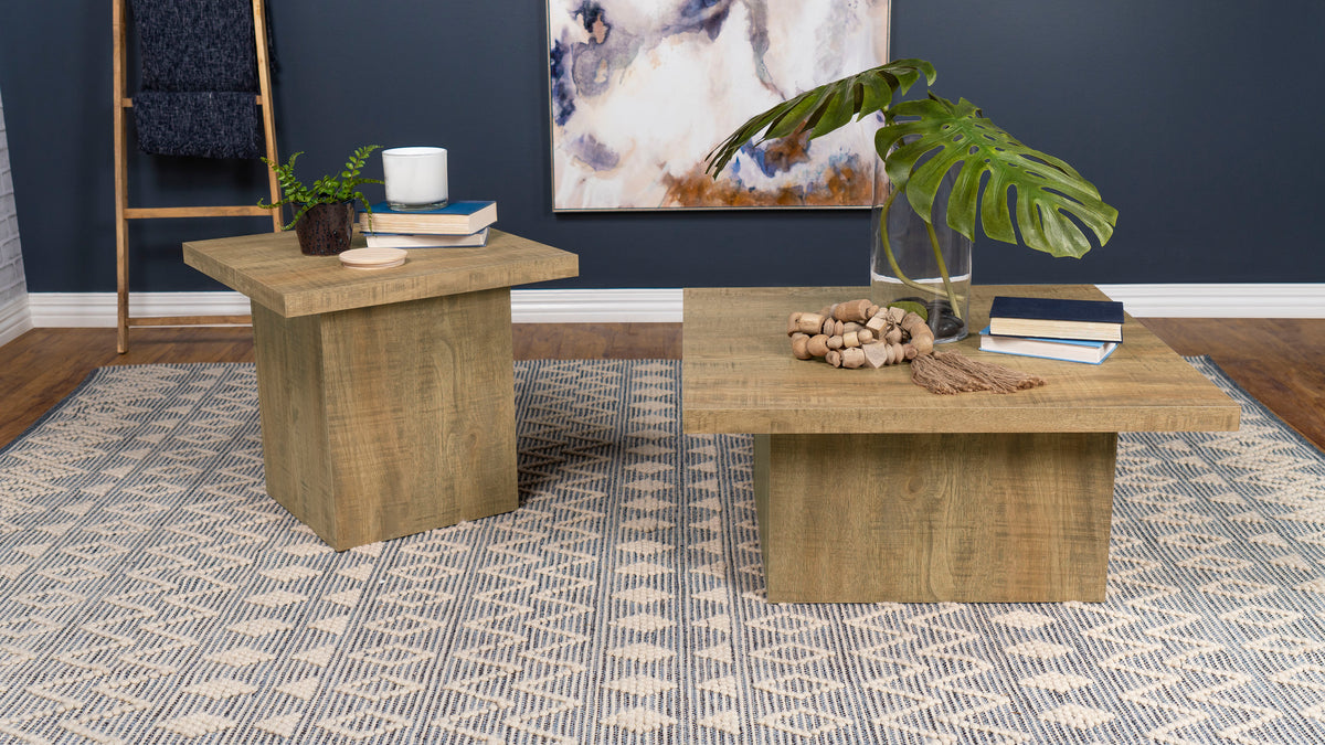 Devar Square Block-Base Coffee Table & End Table Sets - 2pcs- Coffee Table + End Table