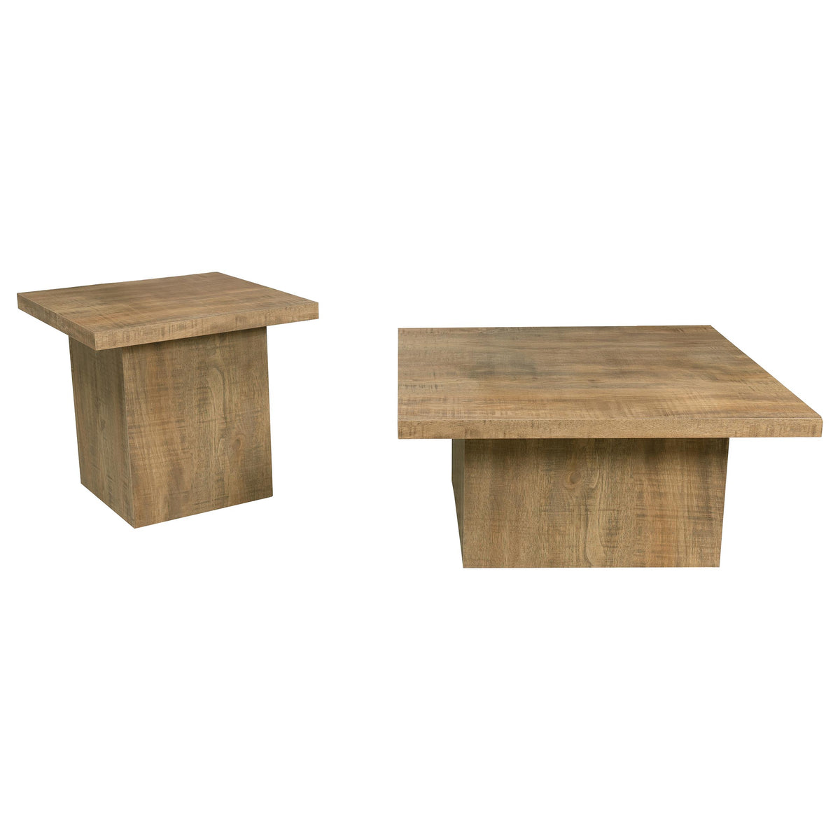 Devar Square Block-Base Coffee Table & End Table Sets - Rustic Natural Mango Wood Grain – view 17