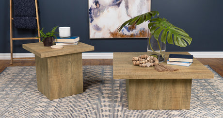 Devar Square Block-Base Coffee Table & End Table Sets - Rustic Natural Mango Wood Grain – view 10